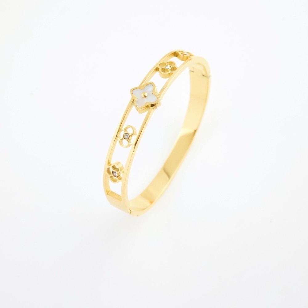 Mother of Pearl Center Clover Bangle Bracelet